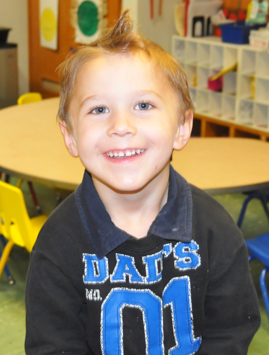 Bennington Farris smiling for a picture during free time at Willson Preschool in Ms. Rita's class.