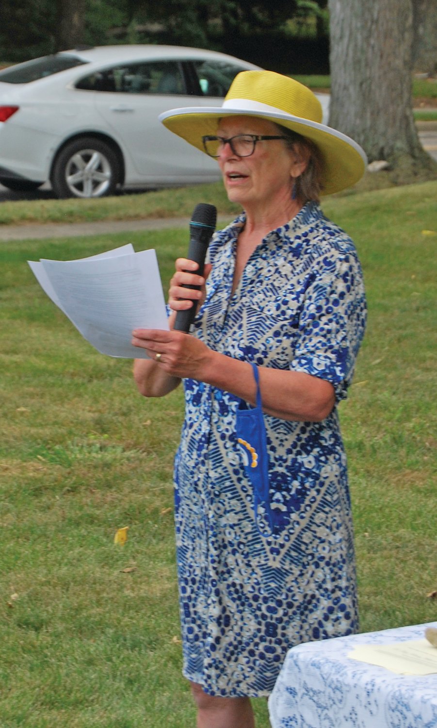 Helen Hudson, president of the League of Women Voters of Montgomery County, speaks Wednesday at a dedication ceremony for a historical marker recognizing pioneering physician Dr. Mary Holloway Wilhite on the site of Wilhite’s home and office at Grant and Wabash Avenues.