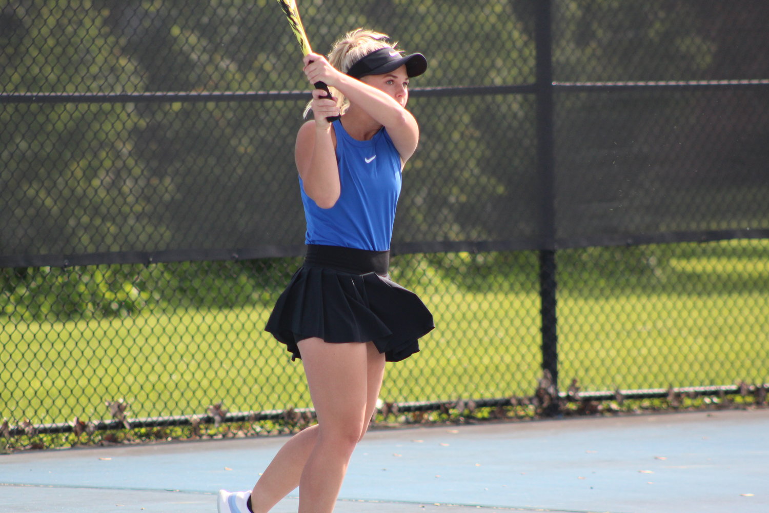 Codey Emerson/Journal Review
Crawfordsville’s Lilly Klingbeil along with one doubles partner Cathleen McGrady will move on in the individual doubles tournament after their win over Greencastle.