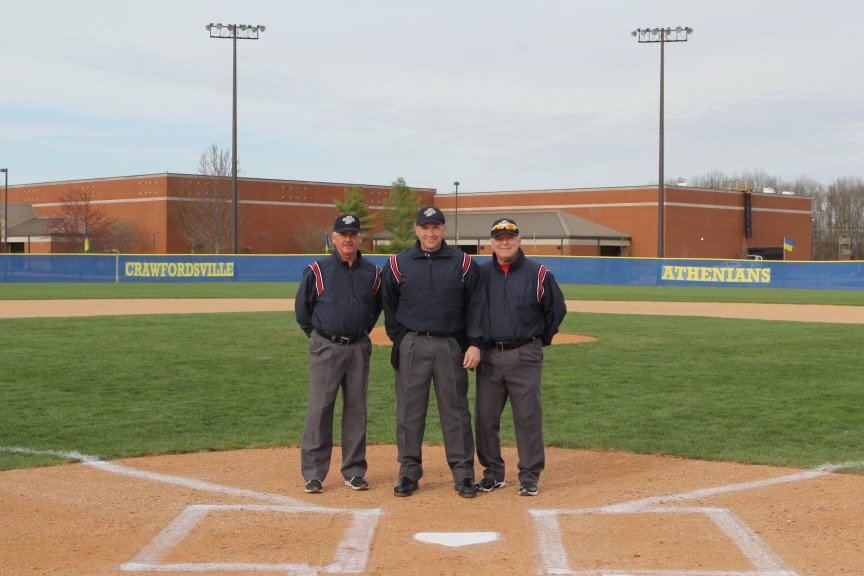 Mike Duboy, Darren Haas and Mark Maxwell at Crawfordsville High School this spring before their last game that they worked together.